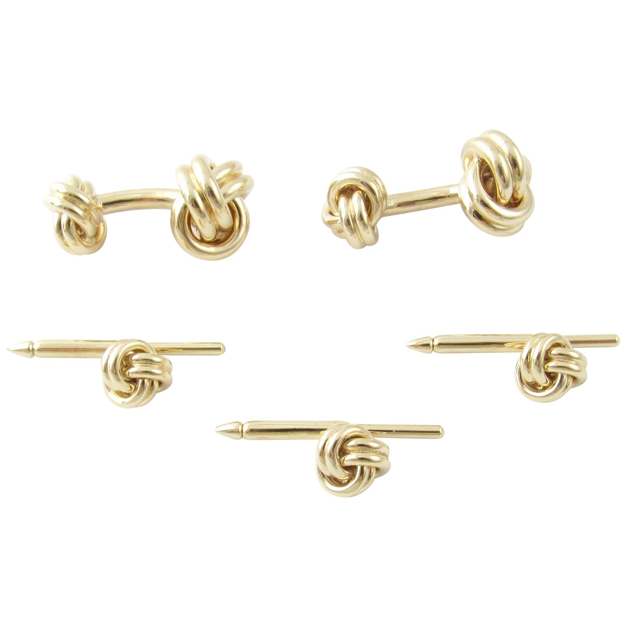 Tiffany & Co. 14 Karat Gold Love Knot Cufflinks and 3 Shirt Studs with Box