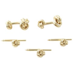 Vintage Tiffany & Co. 14 Karat Gold Love Knot Cufflinks and 3 Shirt Studs with Box
