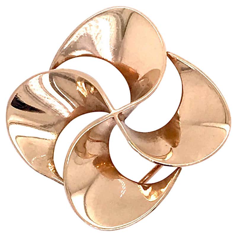 Modern Pin Art Nouveau Period 14 Karat Yellow Gold Lapel Pin with Three Faces by ...