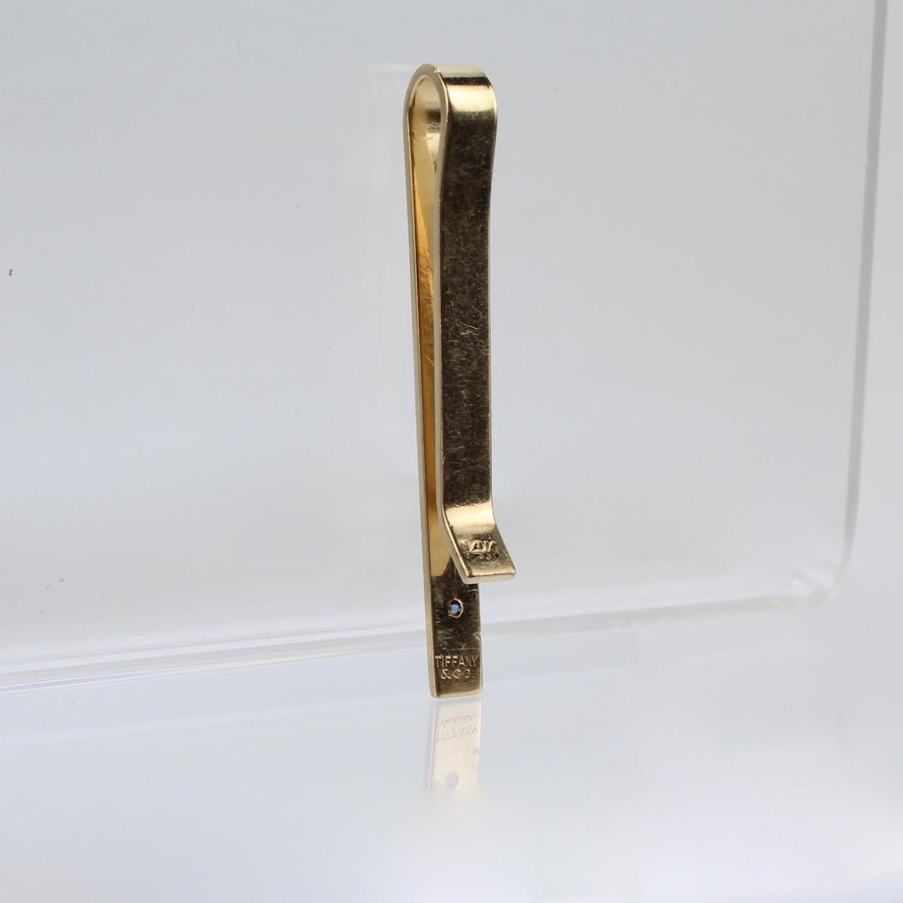 Tiffany & Co. 14 Karat Gold and Sapphire Modern Tie Clip or Tie Bar 2