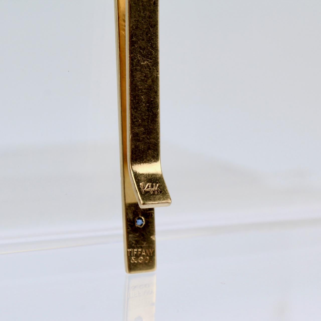 Tiffany & Co. 14 Karat Gold and Sapphire Modern Tie Clip or Tie Bar 3