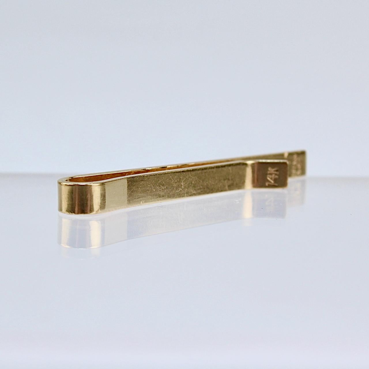 Round Cut Tiffany & Co. 14 Karat Gold and Sapphire Modern Tie Clip or Tie Bar