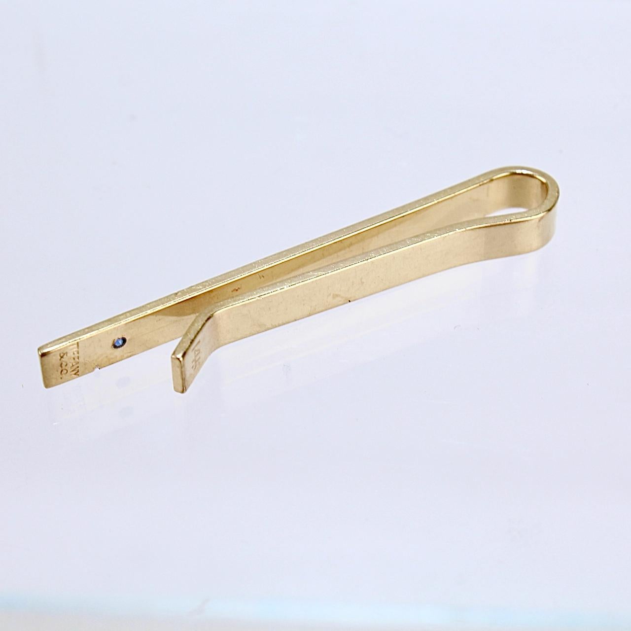 Tiffany & Co. 14 Karat Gold and Sapphire Modern Tie Clip or Tie Bar 1