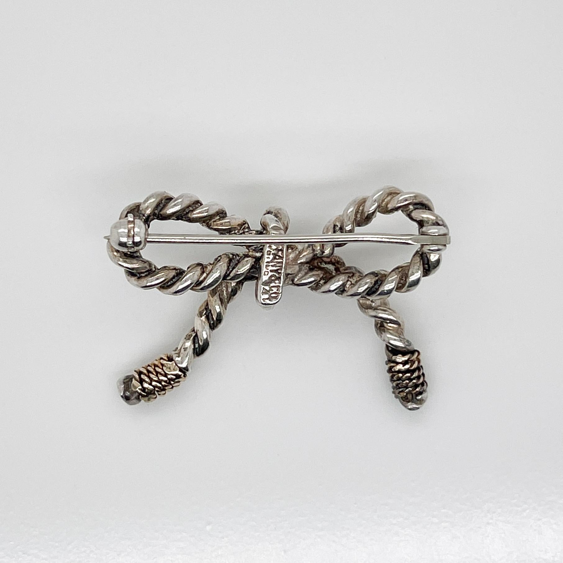 Women's or Men's Tiffany & Co. 14 Karat Gold & Sterling Silver Bow-Tie Brooch or Pin For Sale