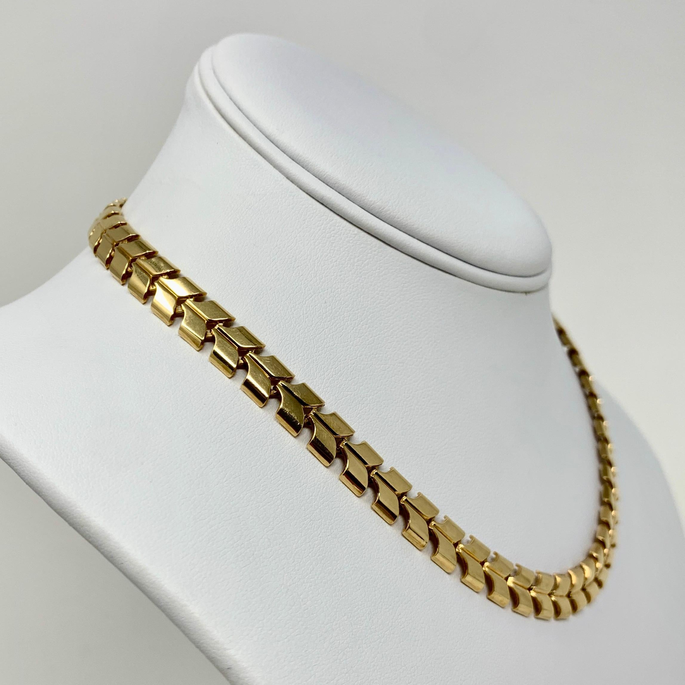 Tiffany & Co. 14k Yellow Gold Vintage 33.6g Fancy Chevron Link Necklace 16