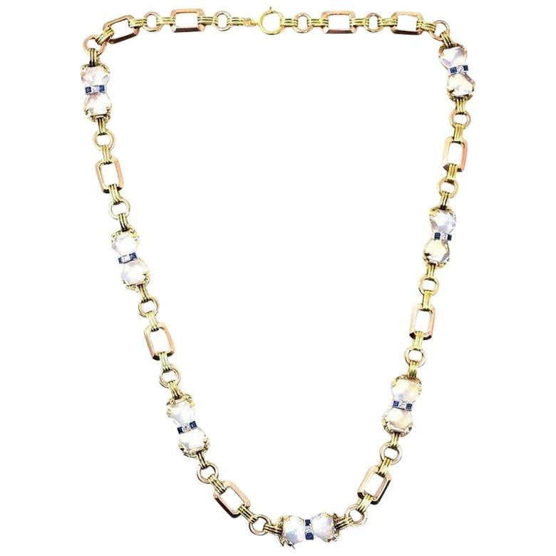 Tiffany & Co. 14 Karat Rose and White Gold Moonstone Sapphire Diamond Necklace
