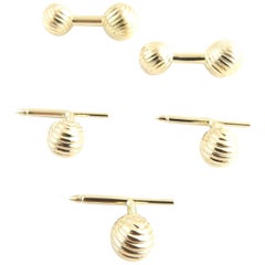 Tiffany & Co. 14 Karat White Gold Fancy Ribbed Barbell Cufflinks and Studs Set