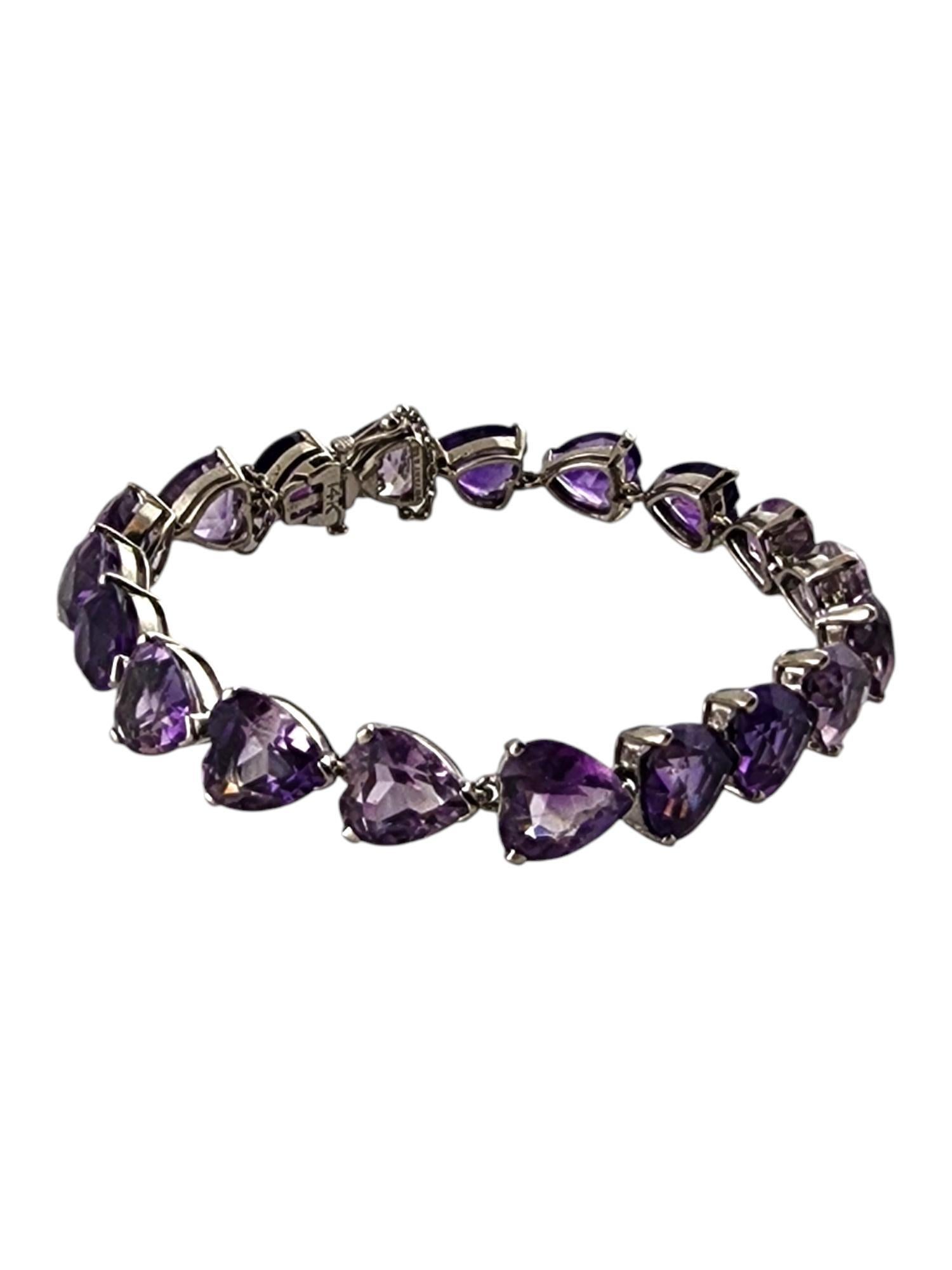 Contemporary Tiffany & Co 14 Karat White Gold Purple Amethyst Heart Tennis Bracelet #19785