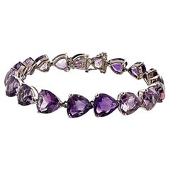 Tiffany & Co 14 Karat White Gold Purple Amethyst Heart Tennis Bracelet #19785