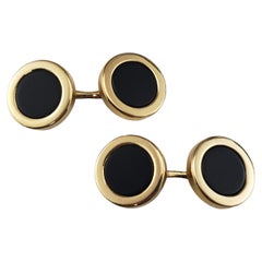 Tiffany & Co. 14 Karat Yellow Gold and Onyx Cufflinks w/Box #18950