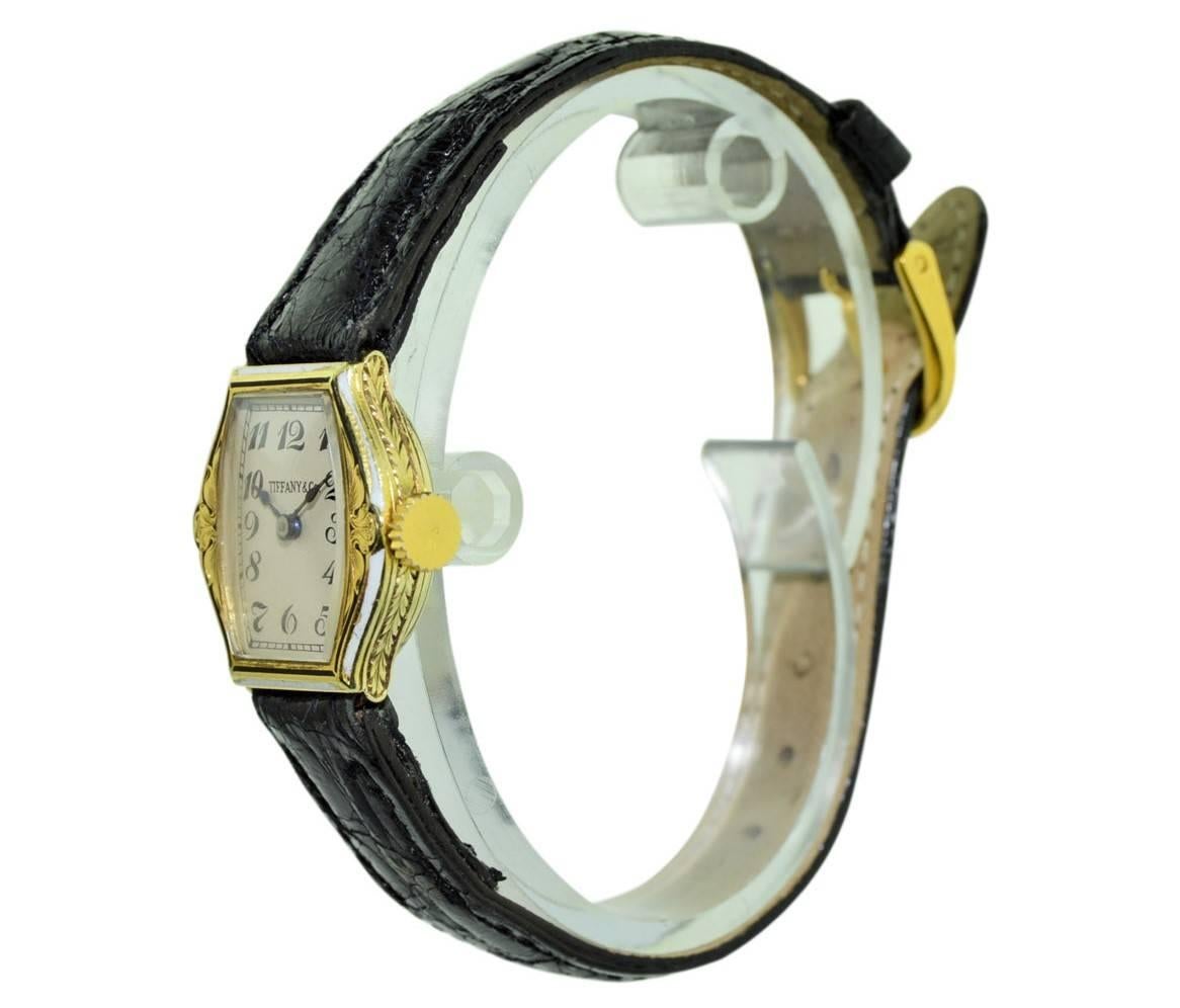 Women's Tiffany & Co. 14 Karat Yellow Gold Art Deco and Enamel Wristwatch, circa 1930s