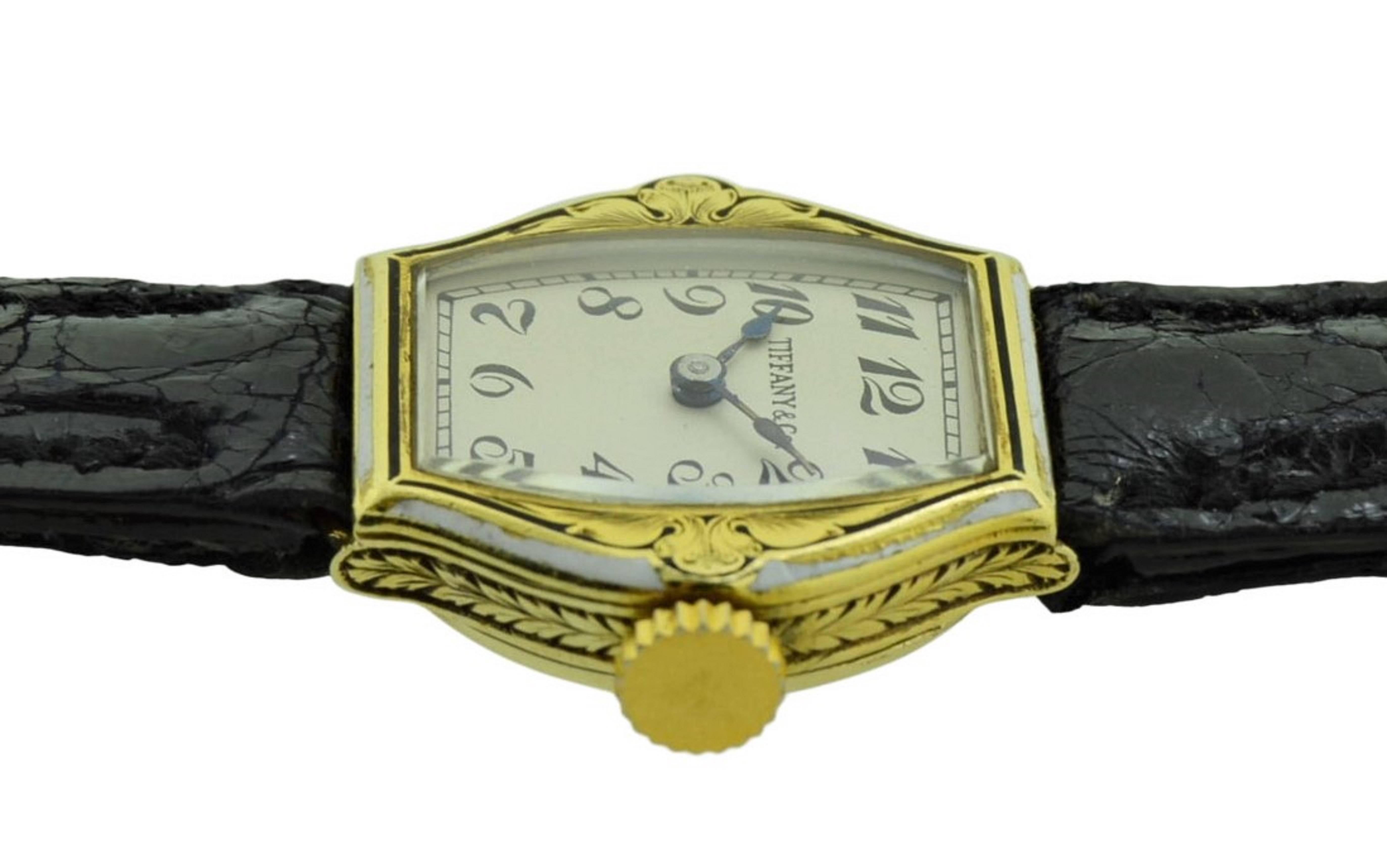 Tiffany & Co. 14 Karat Yellow Gold Art Deco and Enamel Wristwatch, circa 1930s 2