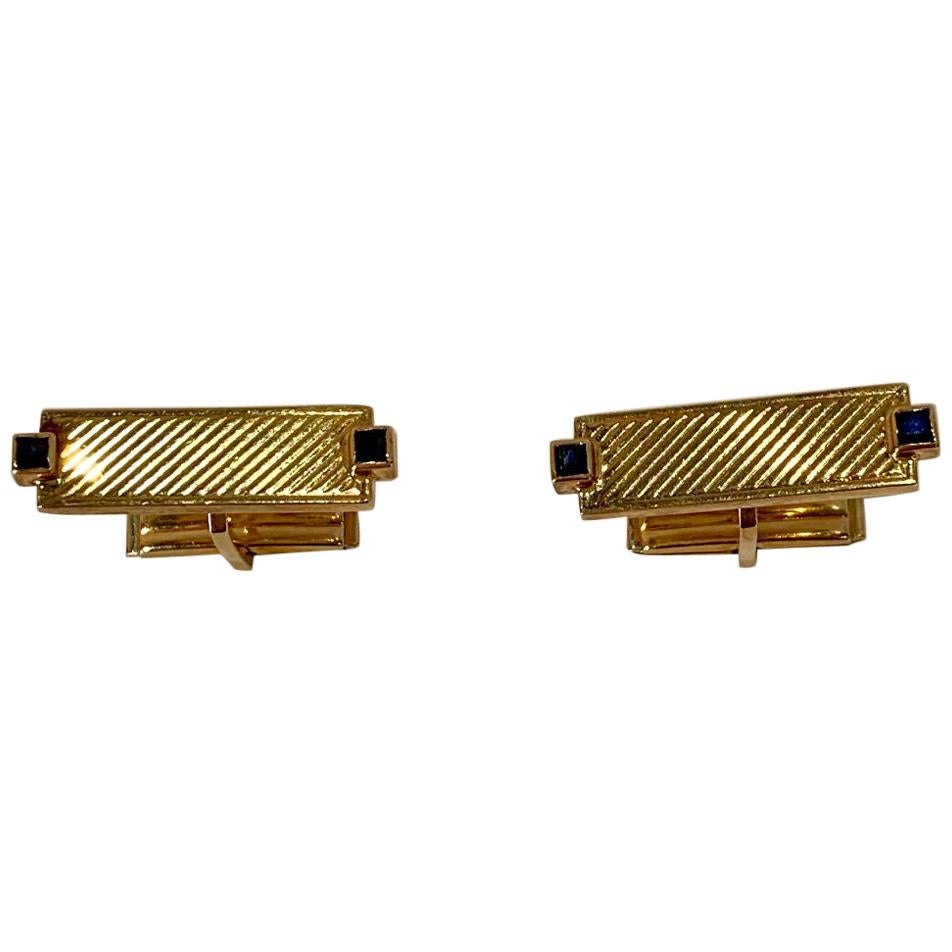 Tiffany & Co. 14 Karat Yellow Gold Art Deco Style Cufflinks with Blue Sapphires For Sale