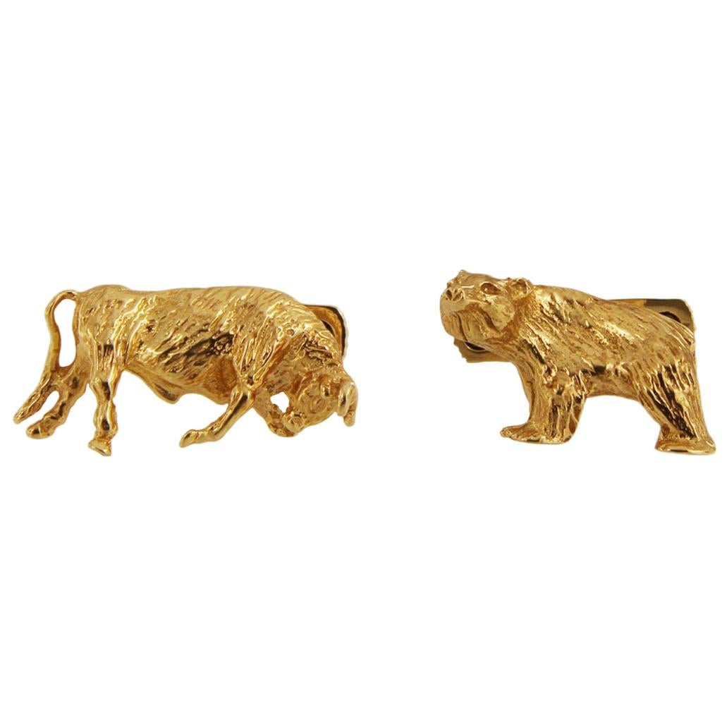 Manschettenknöpfe mit Bär und Stier aus 14 Karat Gelbgold von Tiffany & Co.