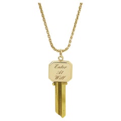 Tiffany & Co 14 Karat Yellow Gold & Brass Blank Key Pendant with Chain