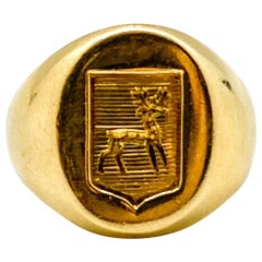 Tiffany & Co. 14 Karat Yellow Gold Deer Motif Signet Ring Antique and Rare
