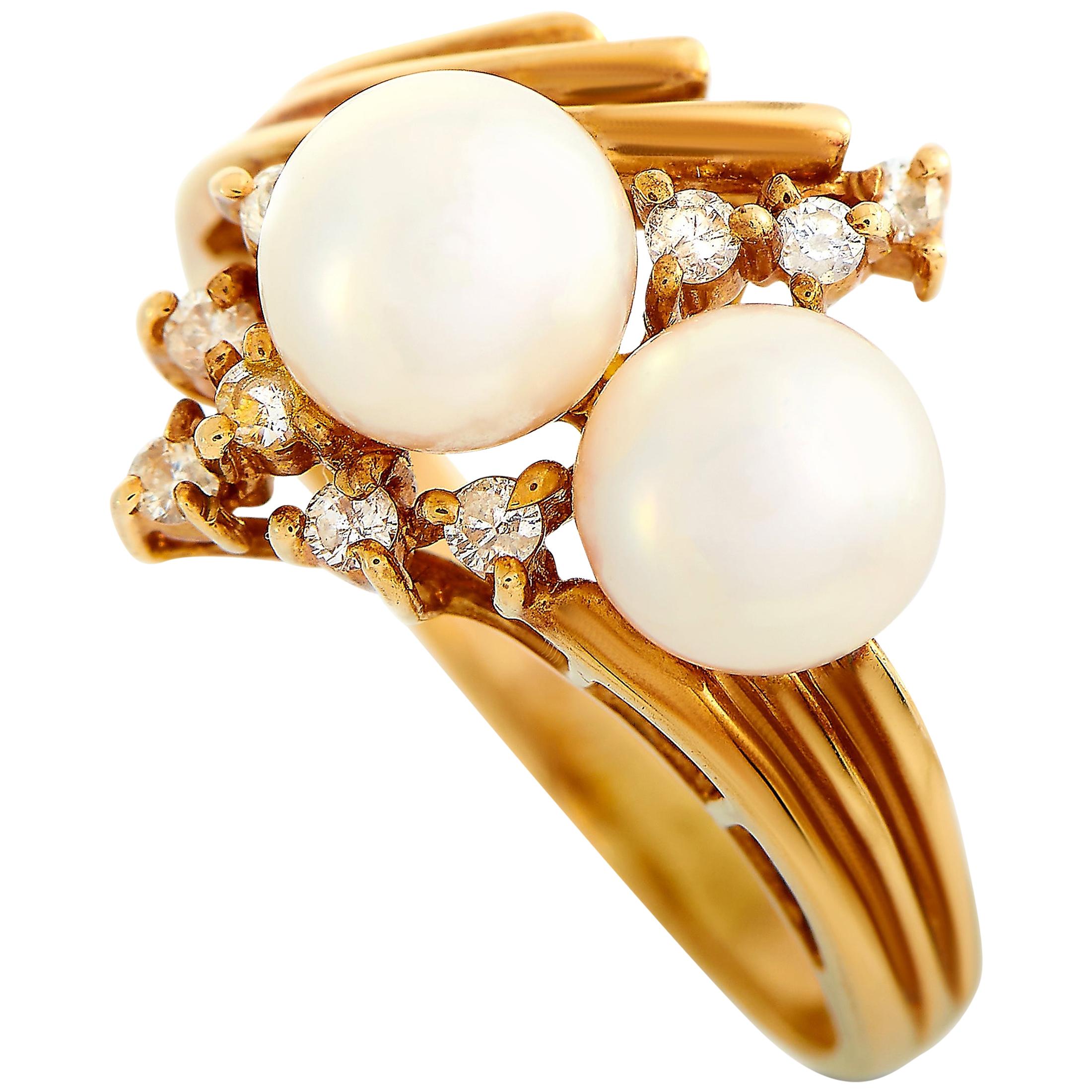 Tiffany & Co. 14 Karat Yellow Gold Diamond and Pearl Ring