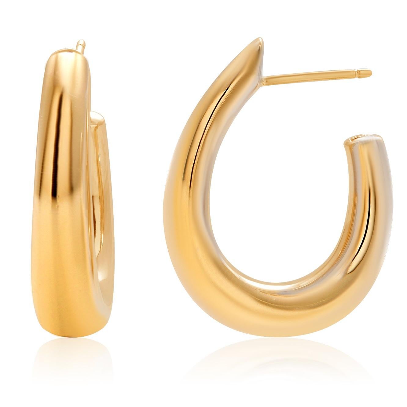 Tiffany Co 14 Karat Yellow Gold Hoop Earrings 1.25 Inch Long  In Good Condition In New York, NY