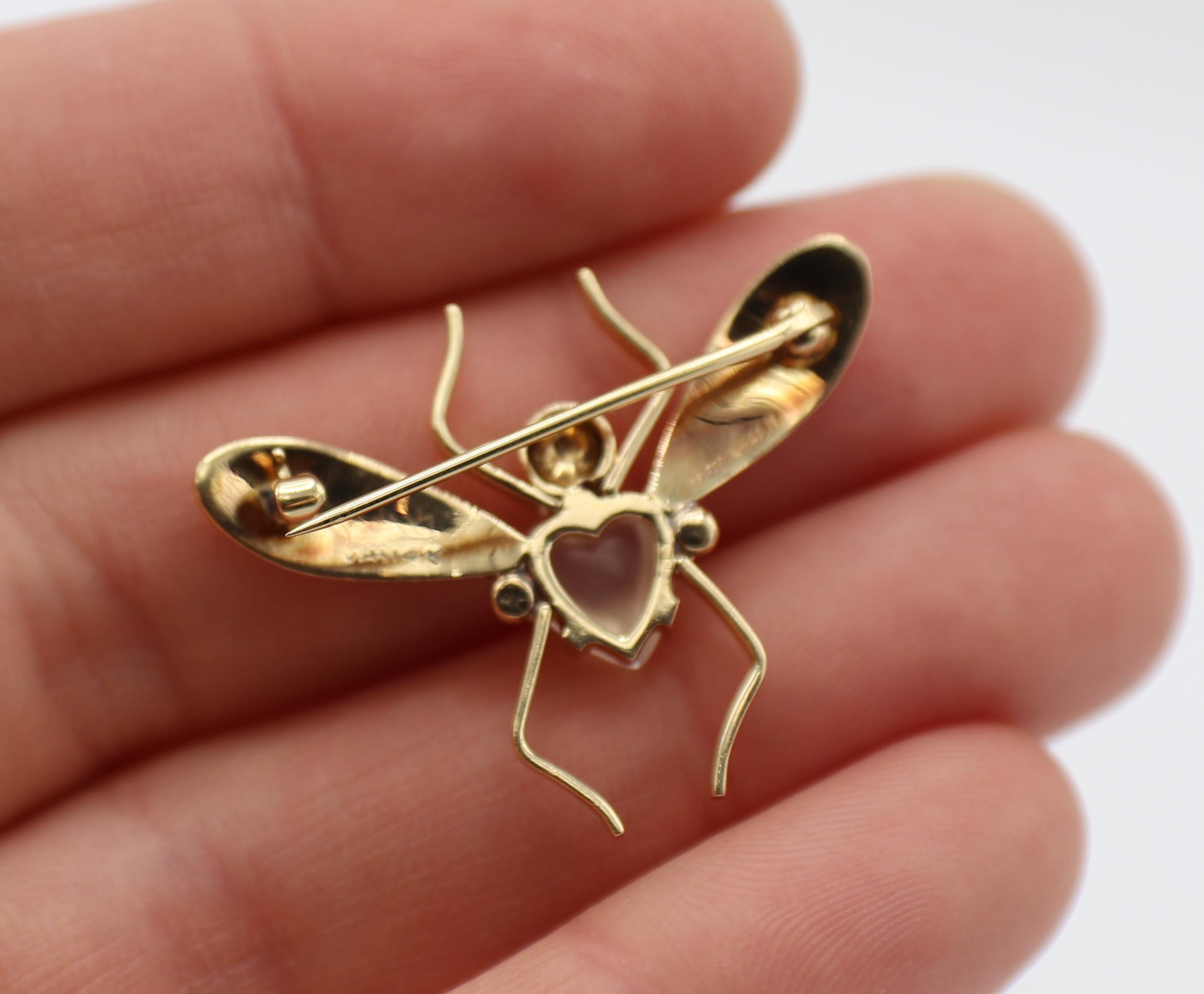 Tiffany & Co. 14 Karat Yellow Gold Moonstone Butterfly Pin Brooch Retro