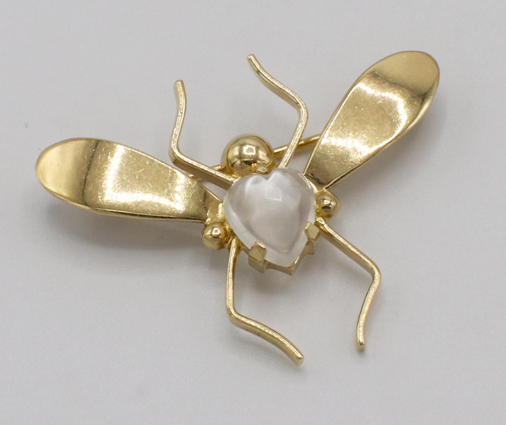 Tiffany & Co. 14 Karat Yellow Gold Moonstone Butterfly Pin Brooch Cabujón