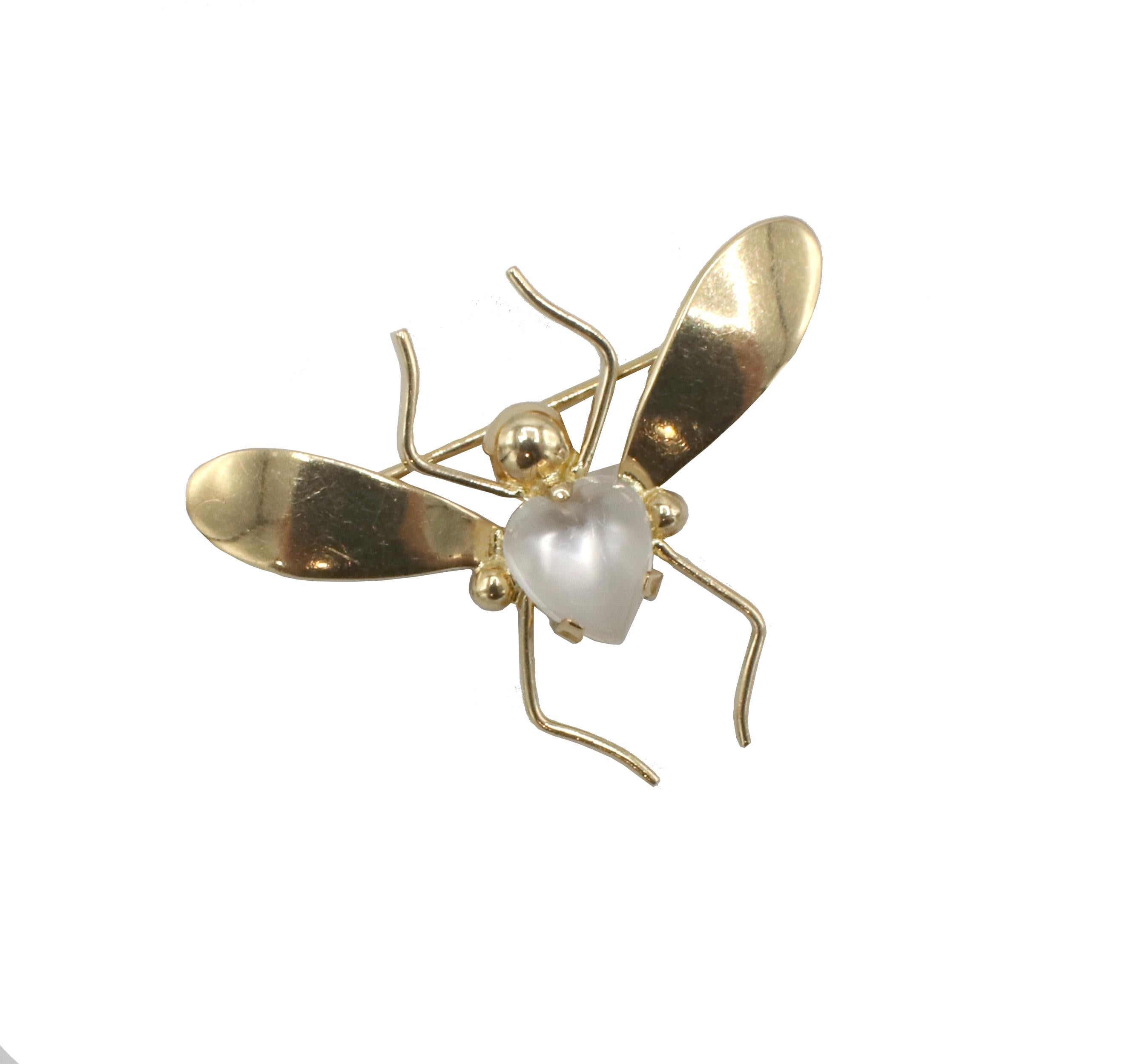 Tiffany & Co. 14 Karat Yellow Gold Moonstone Butterfly Pin Brooch 2