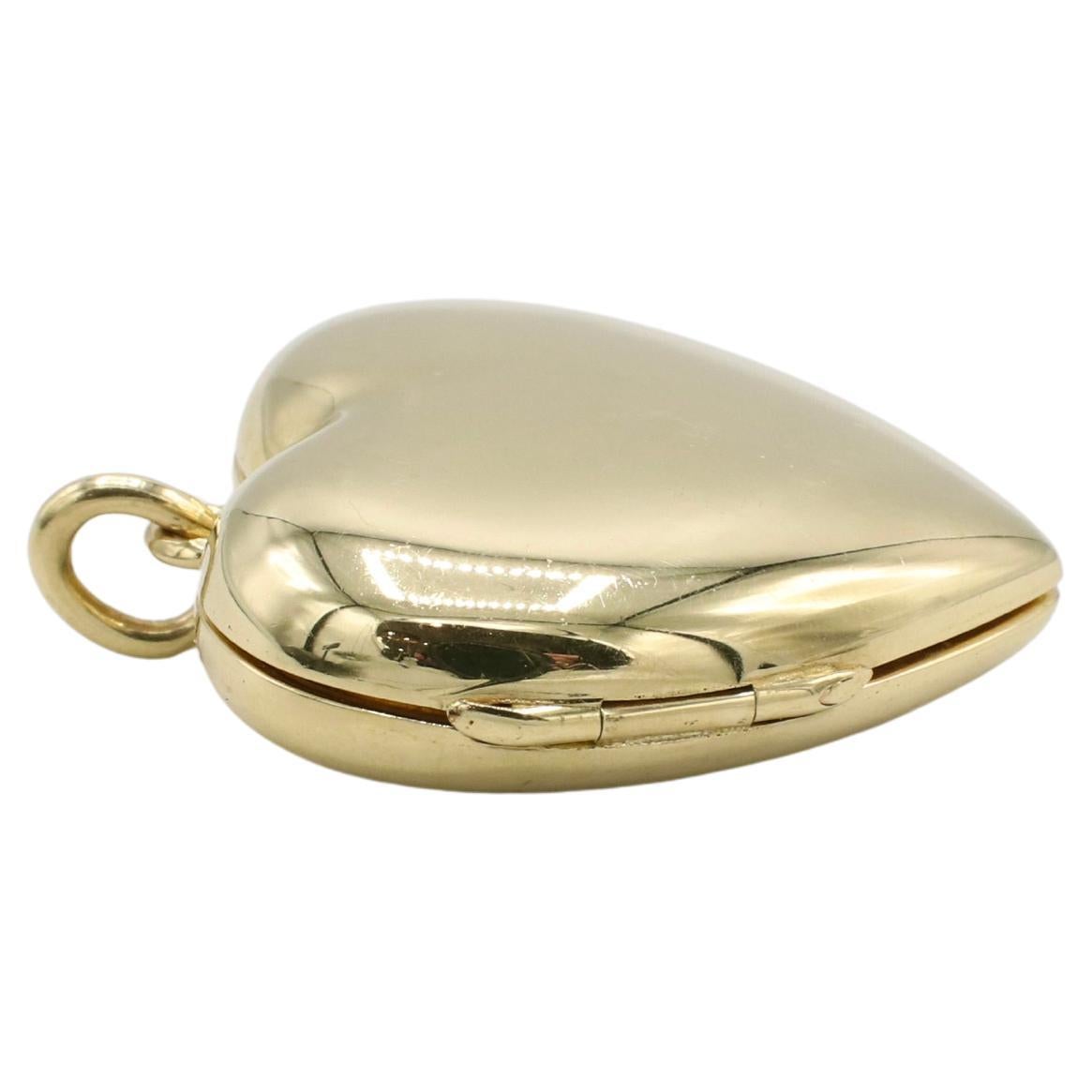 Contemporary Tiffany & Co. 14 Karat Yellow Gold Puffed Heart Locket Pendant Charm