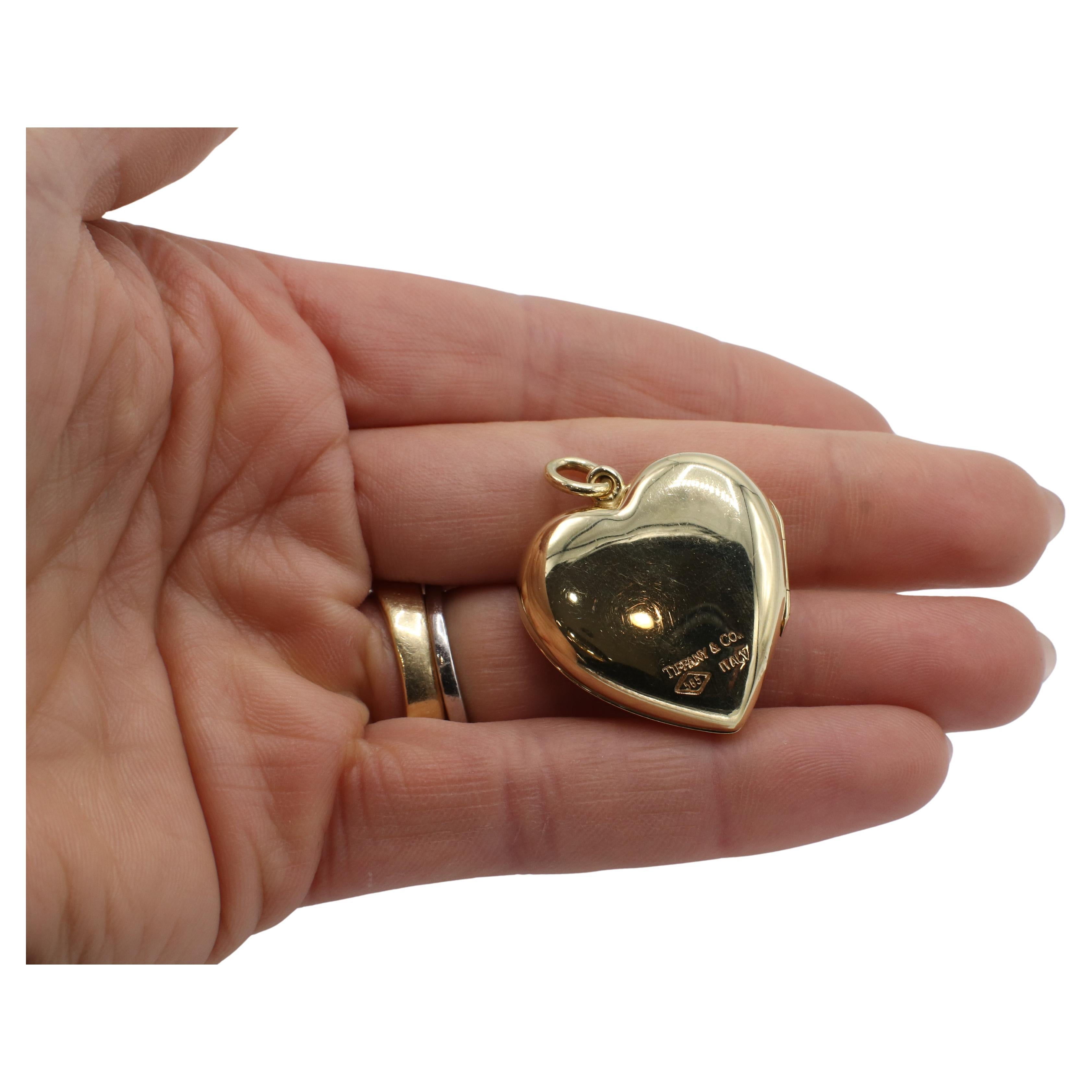 Women's Tiffany & Co. 14 Karat Yellow Gold Puffed Heart Locket Pendant Charm