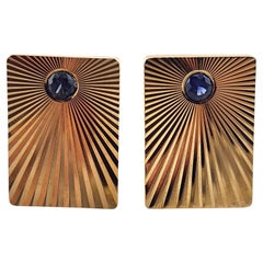 Tiffany & Co 14 Karat Yellow Gold Sapphire Cufflinks #18558
