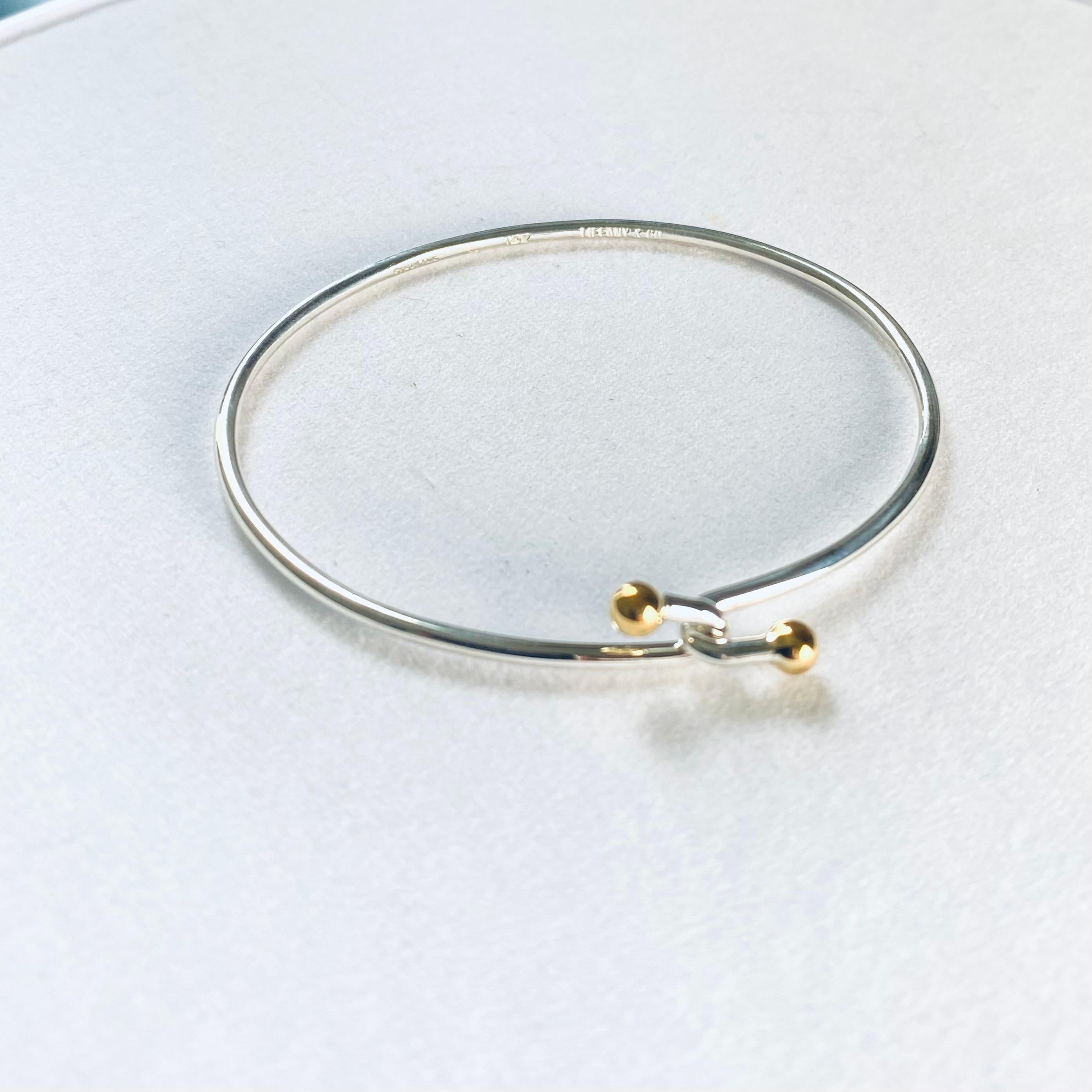 Tiffany Co 14 Karat Yellow Gold Sterling Silver Wire Hook Bracelet 4