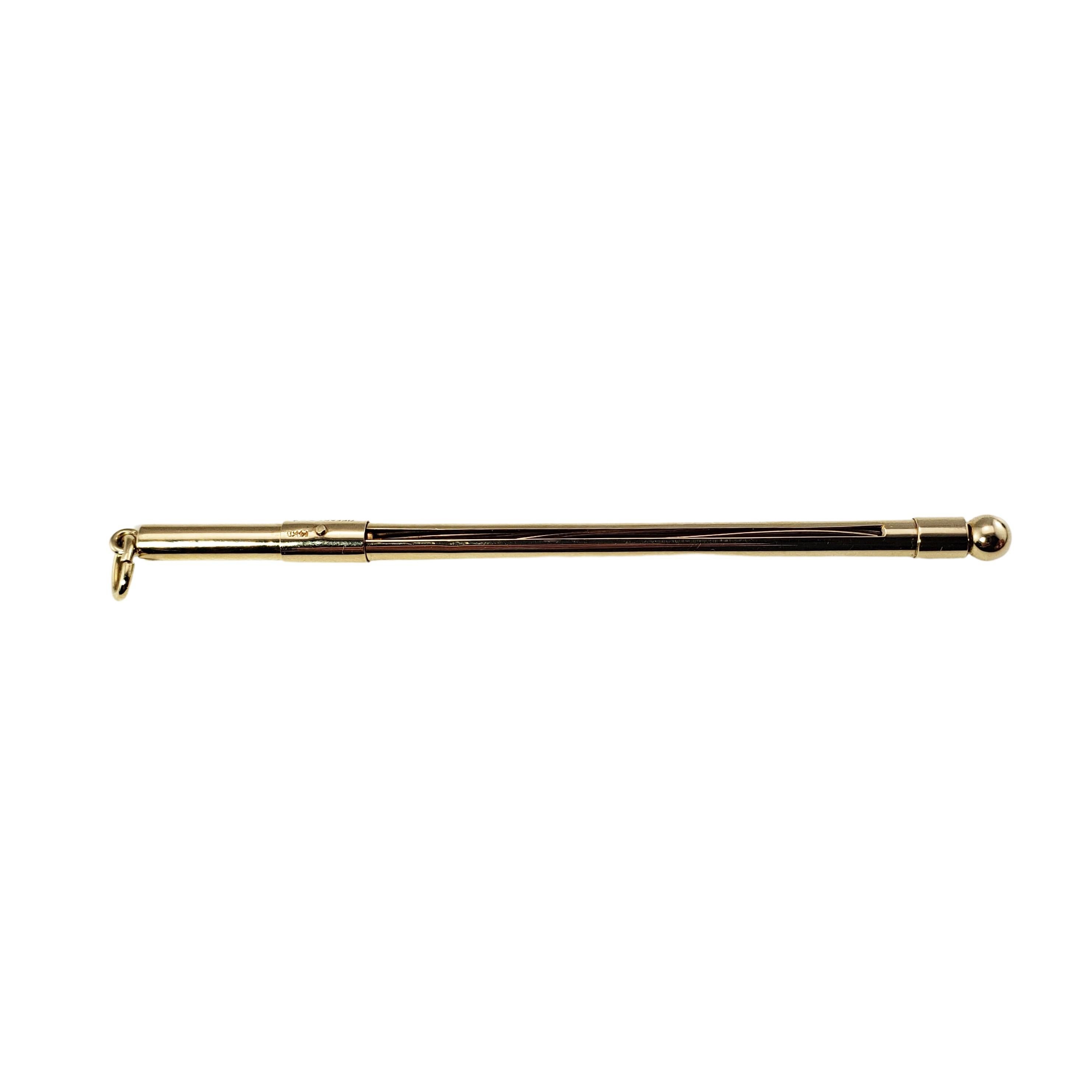 Tiffany & Co. 14 Karat Yellow Gold Swizzle Stick-

Take your cocktails to the next level!

This elegant swizzle stick by Tiffany & Co. is crafted in beautifully detailed 14K yellow gold.

Size: 3.75 inches X 5 MM

Weight:  4.5 dwt. /  7.1