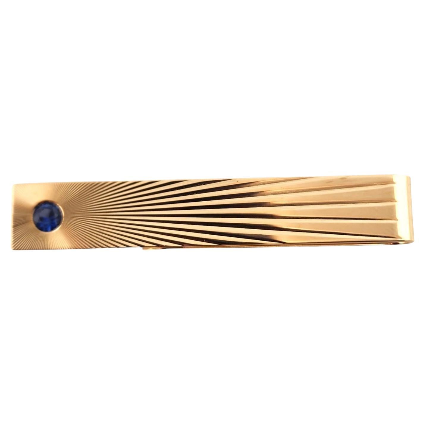 Tiffany & Co 14 Karat Yellow Gold Tie / Money Clip with Sapphire #18557