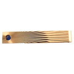 Tiffany & Co 14 Karat Yellow Gold Tie / Money Clip with Sapphire #18557
