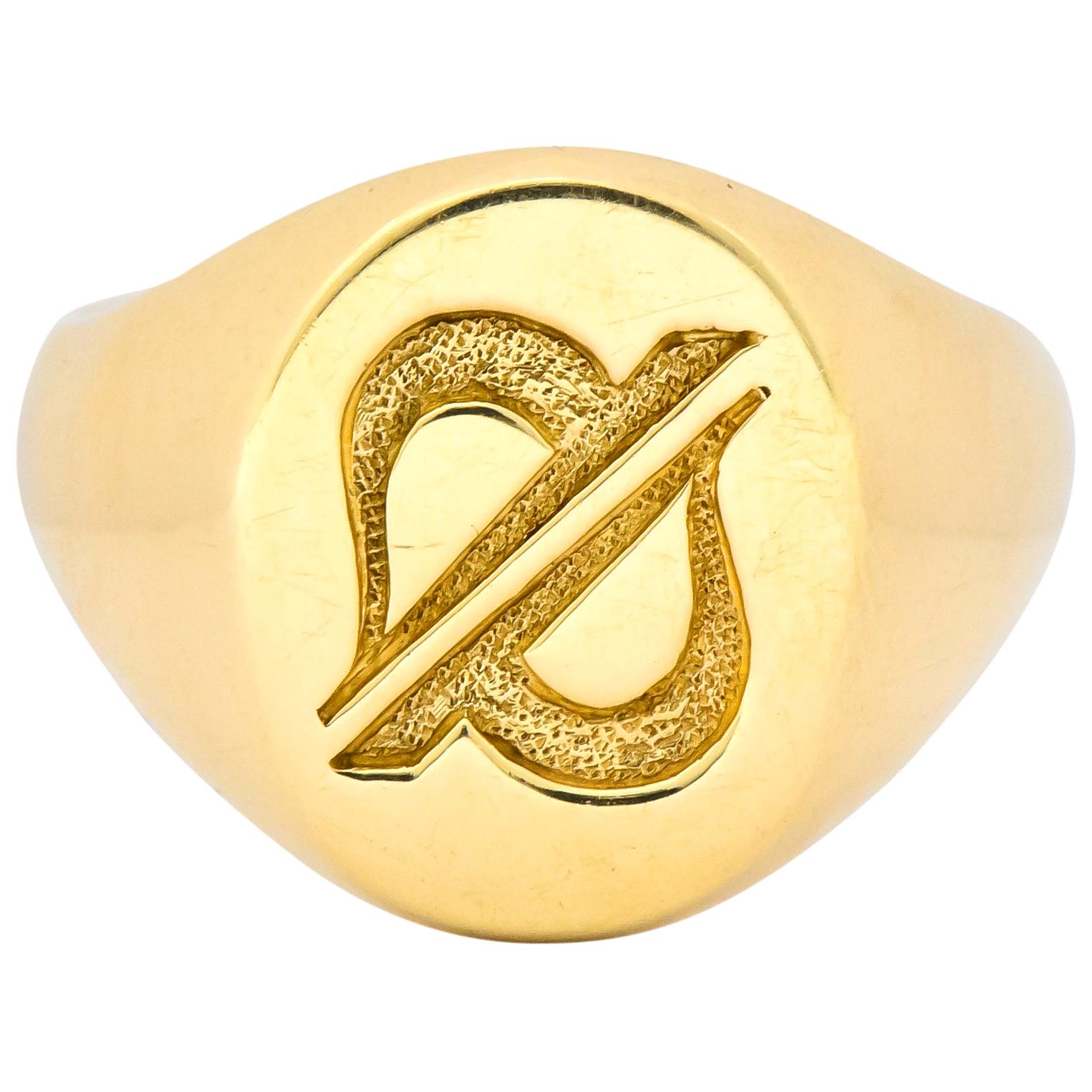 Tiffany & Co. Vintage 14 Karat Gold Unisex Zodiac Cancer Signet Ring