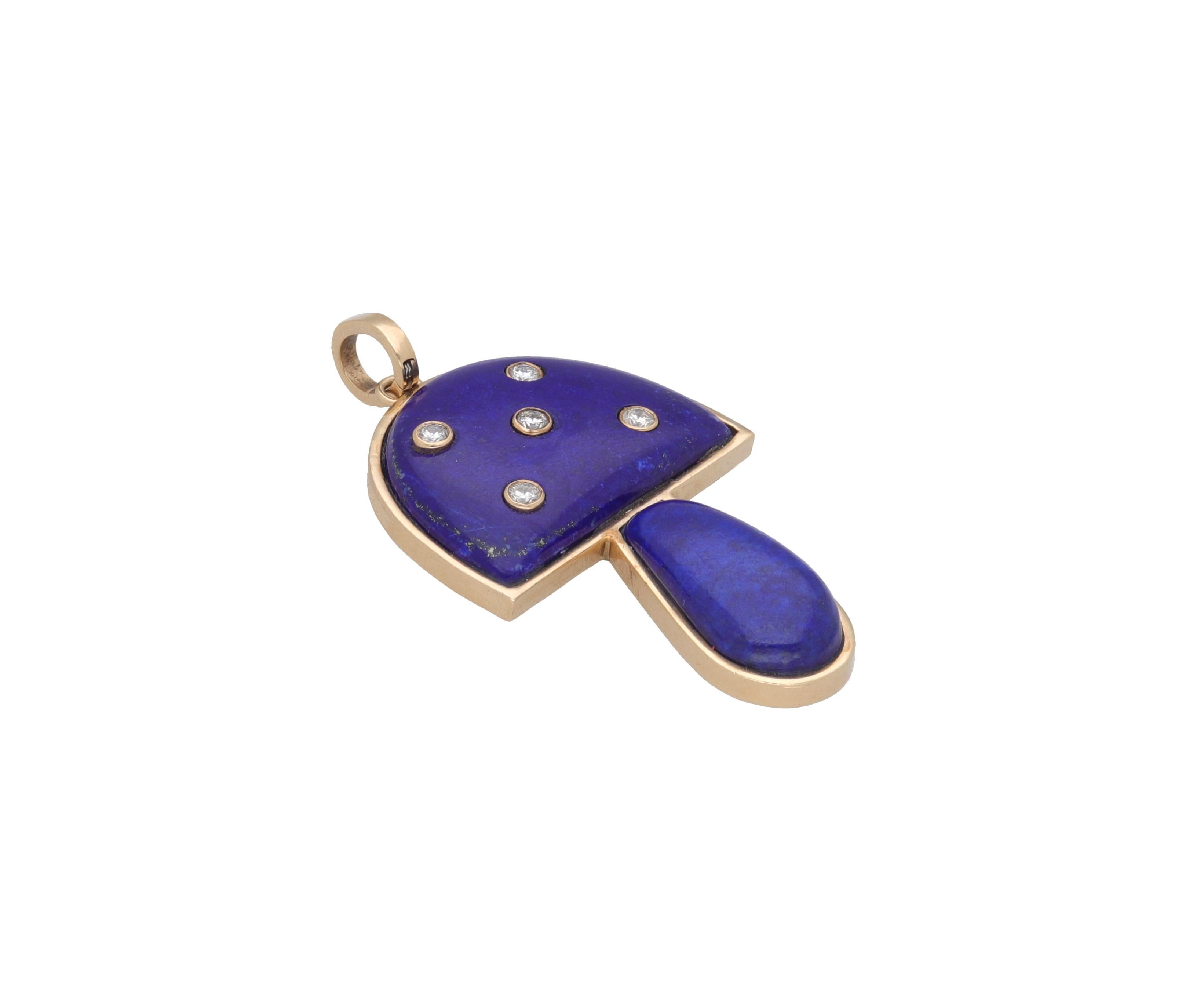 Brilliant Cut Tiffany & Co. 14 kt. Yellow Gold Lapis Diamond Mushroom Pendant For Sale