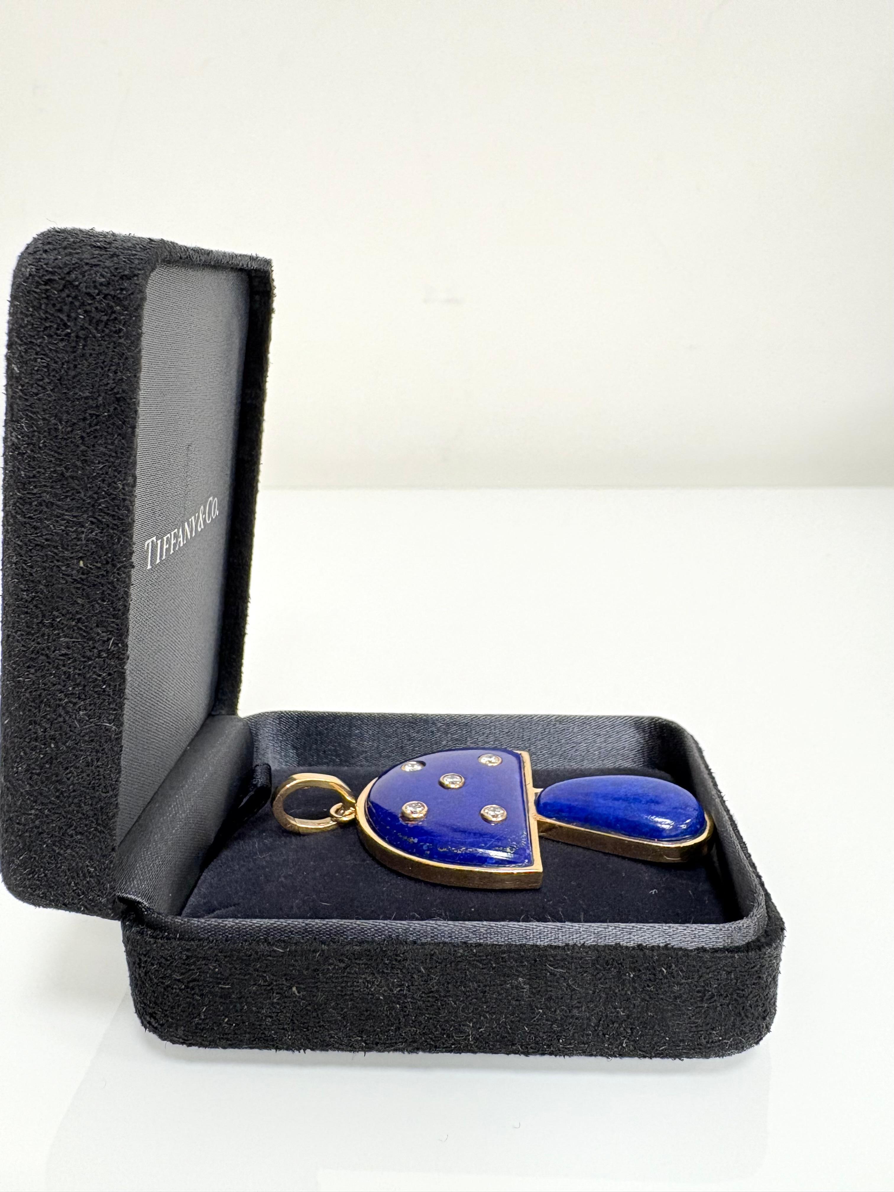 Tiffany & Co. 14 kt. Yellow Gold Lapis Diamond Mushroom Pendant For Sale 1