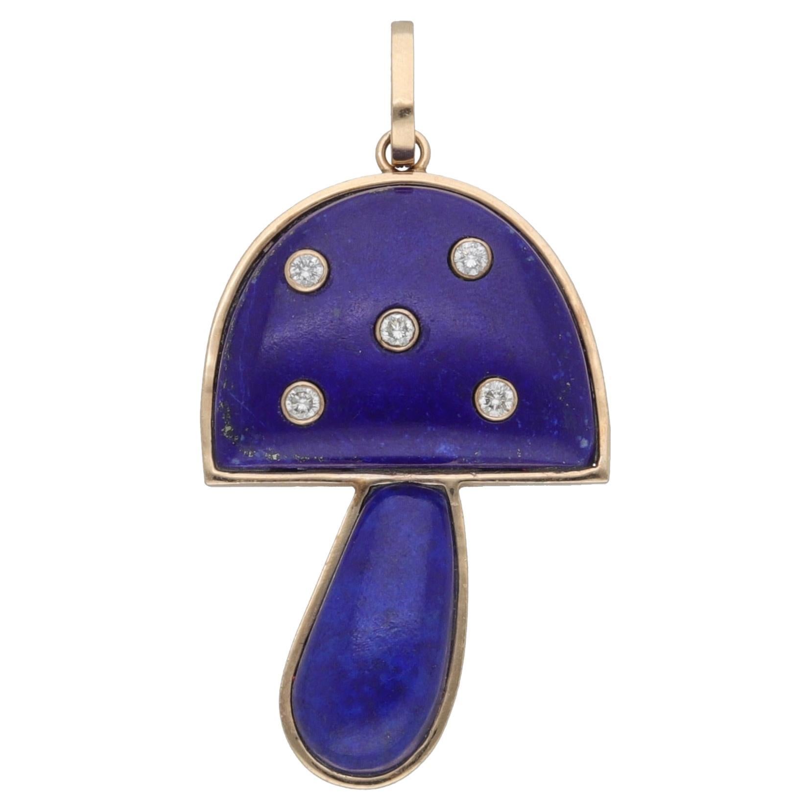 Tiffany & Co. 14 kt. Yellow Gold Lapis Diamond Mushroom Pendant