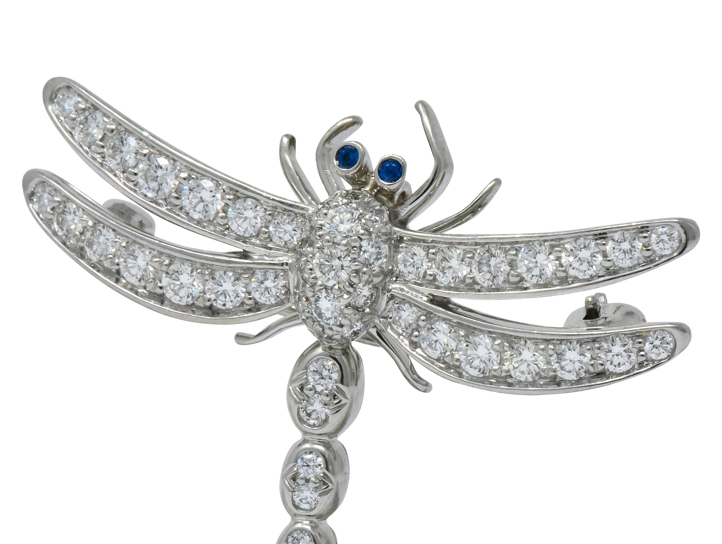 Round Cut Tiffany & Co. 1.40 Carat Diamond Platinum Tiffany Enchanted Dragonfly Pedant Pin