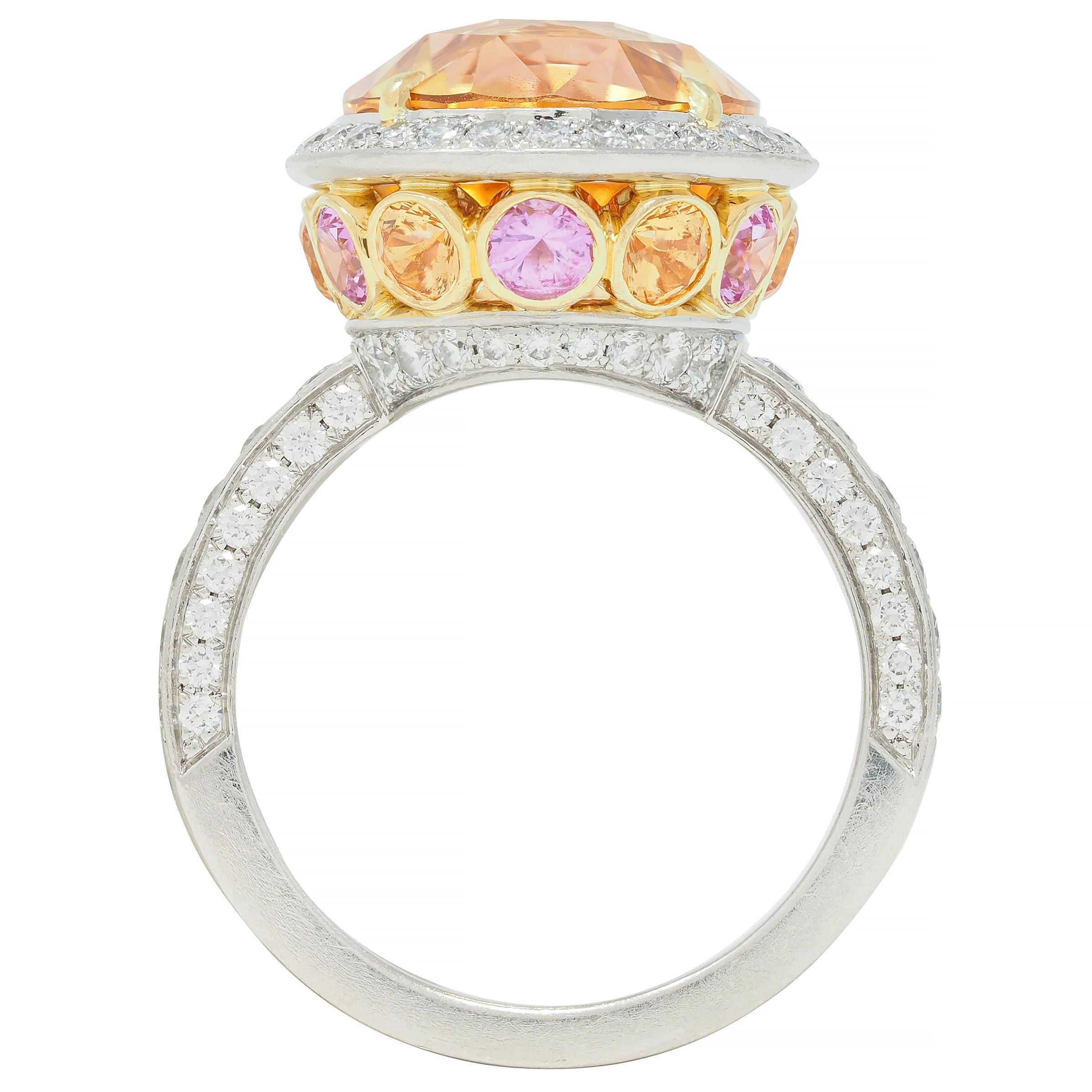 Tiffany & Co. 14.02 CTW No Heat Ceylon Golden Pink Sapphire Diamond Halo Ring 8