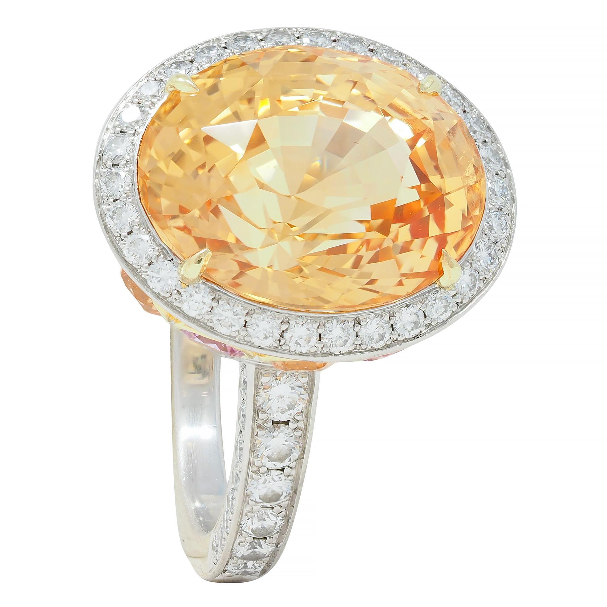 Tiffany & Co. 14.02 CTW No Heat Ceylon Golden Pink Sapphire Diamond Halo Ring 9