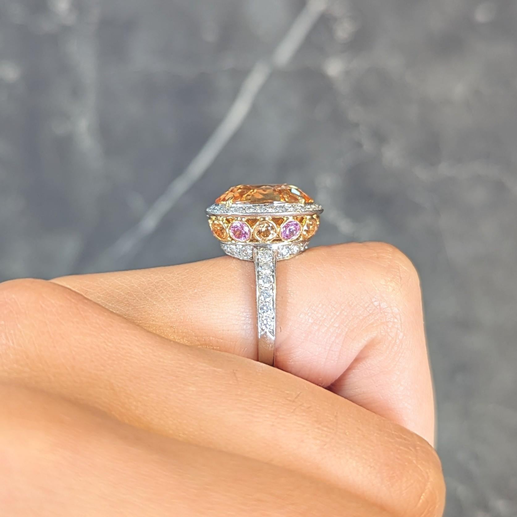 Tiffany & Co. 14.02 CTW No Heat Ceylon Golden Pink Sapphire Diamond Halo Ring 10