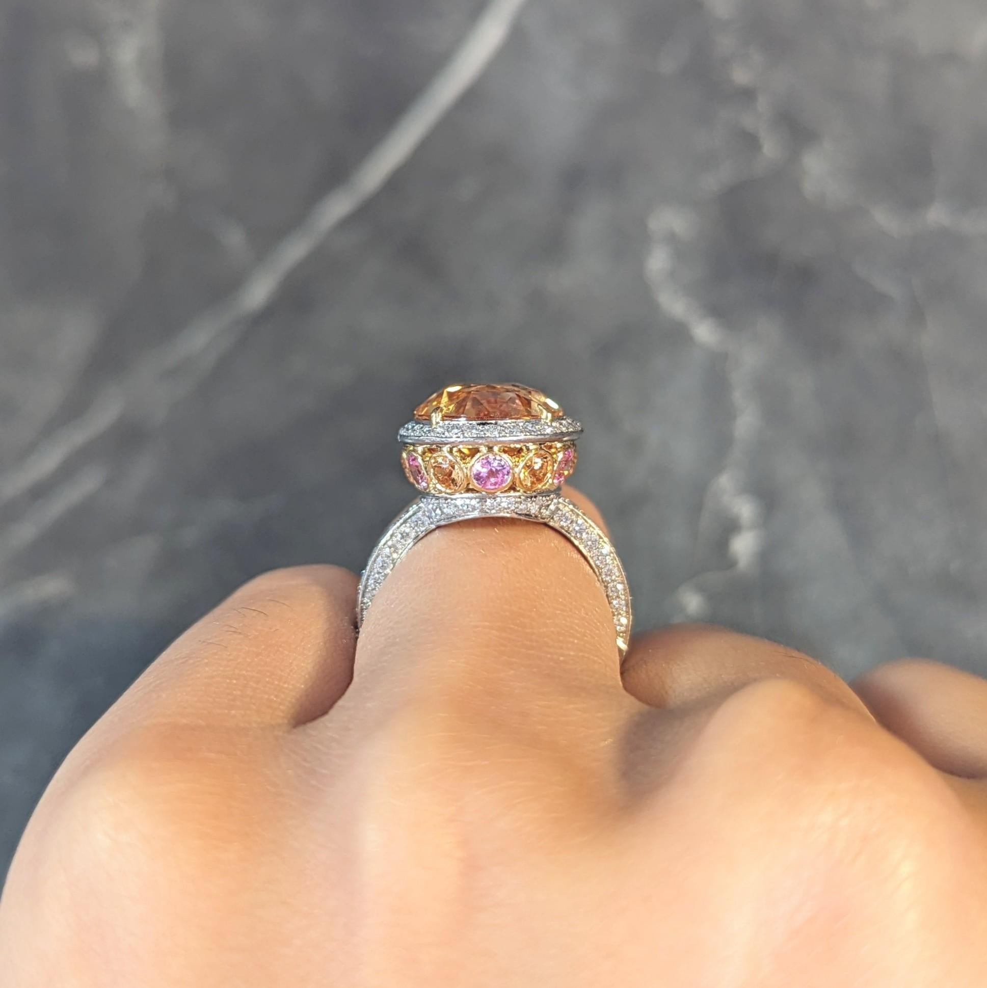 Tiffany & Co. 14.02 CTW No Heat Ceylon Golden Pink Sapphire Diamond Halo Ring 11