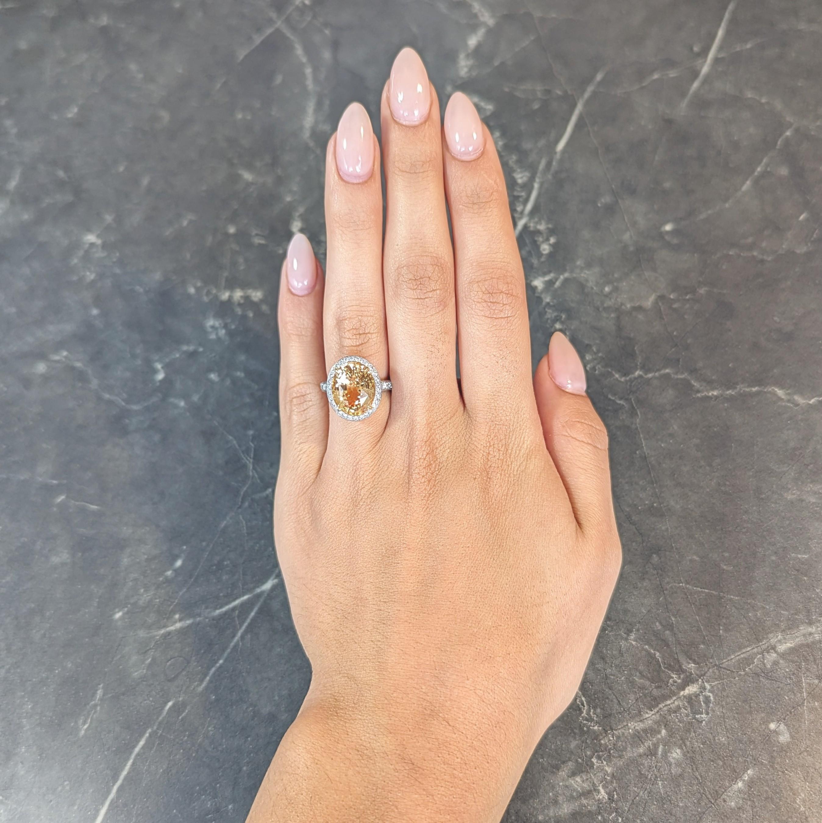 Brilliant Cut Tiffany & Co. 14.02 CTW No Heat Ceylon Golden Pink Sapphire Diamond Halo Ring