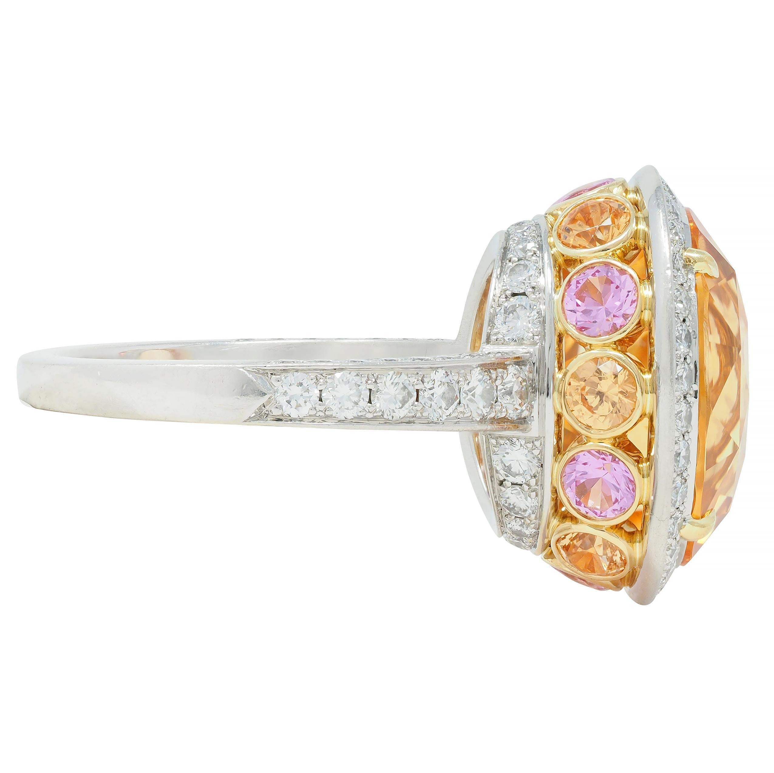 Women's Tiffany & Co. 14.02 CTW No Heat Ceylon Golden Pink Sapphire Diamond Halo Ring