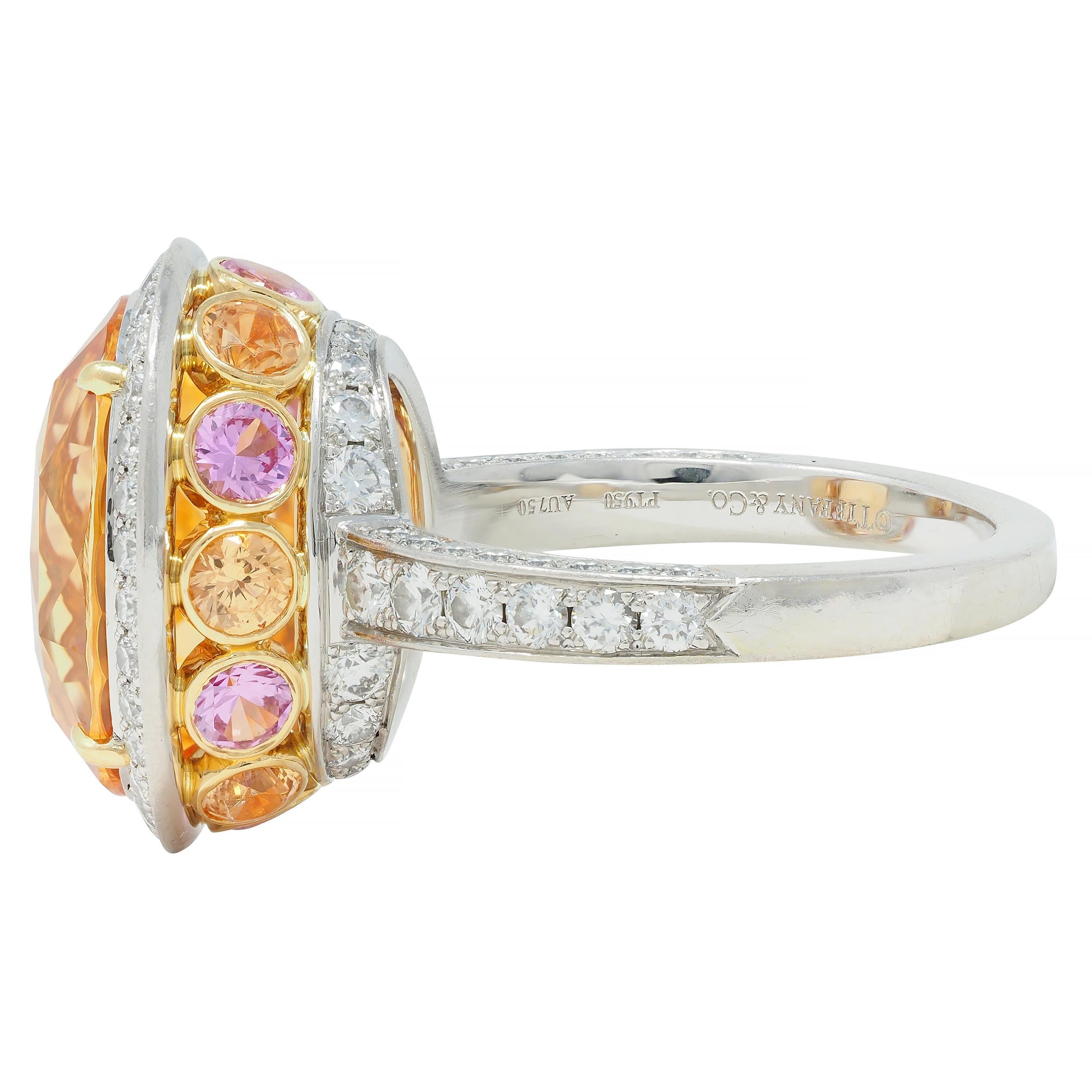 Tiffany & Co. 14.02 CTW No Heat Ceylon Golden Pink Sapphire Diamond Halo Ring 2
