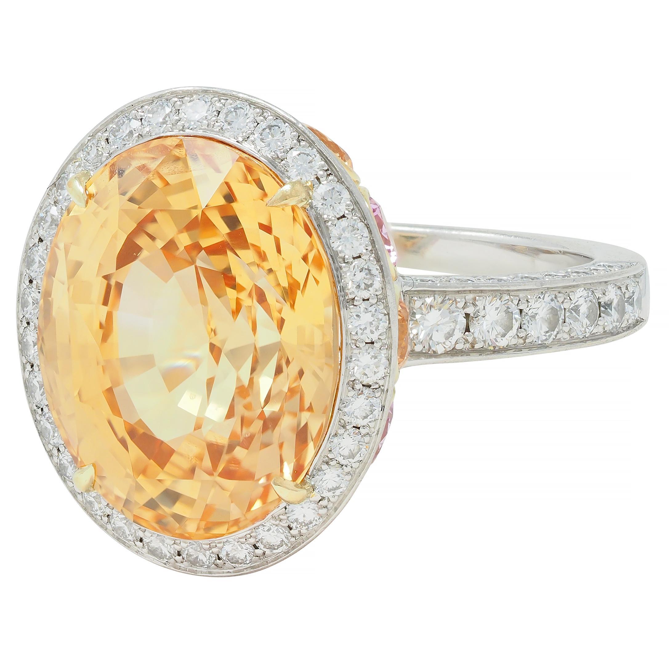 Tiffany & Co. 14.02 CTW No Heat Ceylon Golden Pink Sapphire Diamond Halo Ring 3
