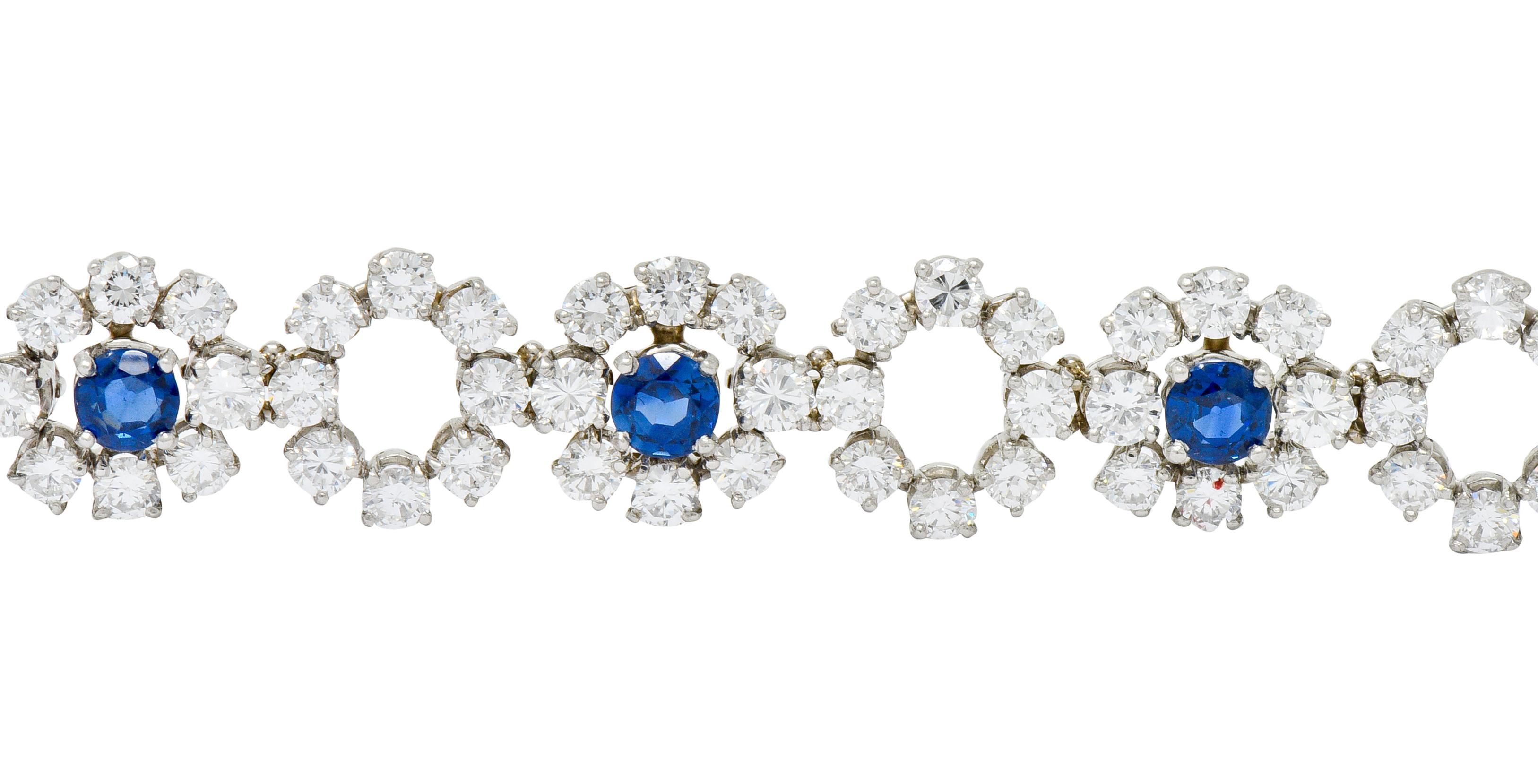 Round Cut Tiffany & Co. 14.16 Carat Diamond Sapphire Platinum Cluster Link Bracelet
