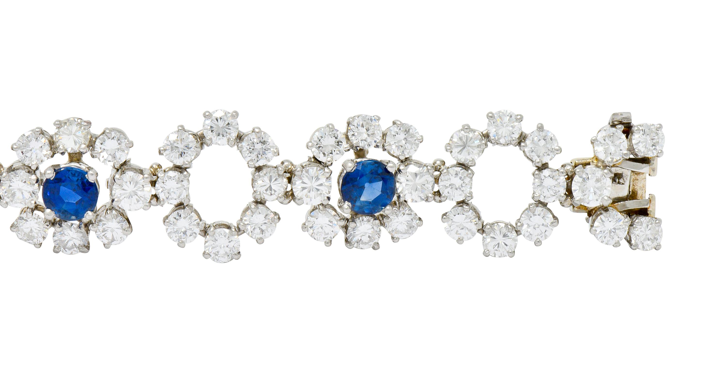 Tiffany & Co. 14.16 Carat Diamond Sapphire Platinum Cluster Link Bracelet In Excellent Condition In Philadelphia, PA