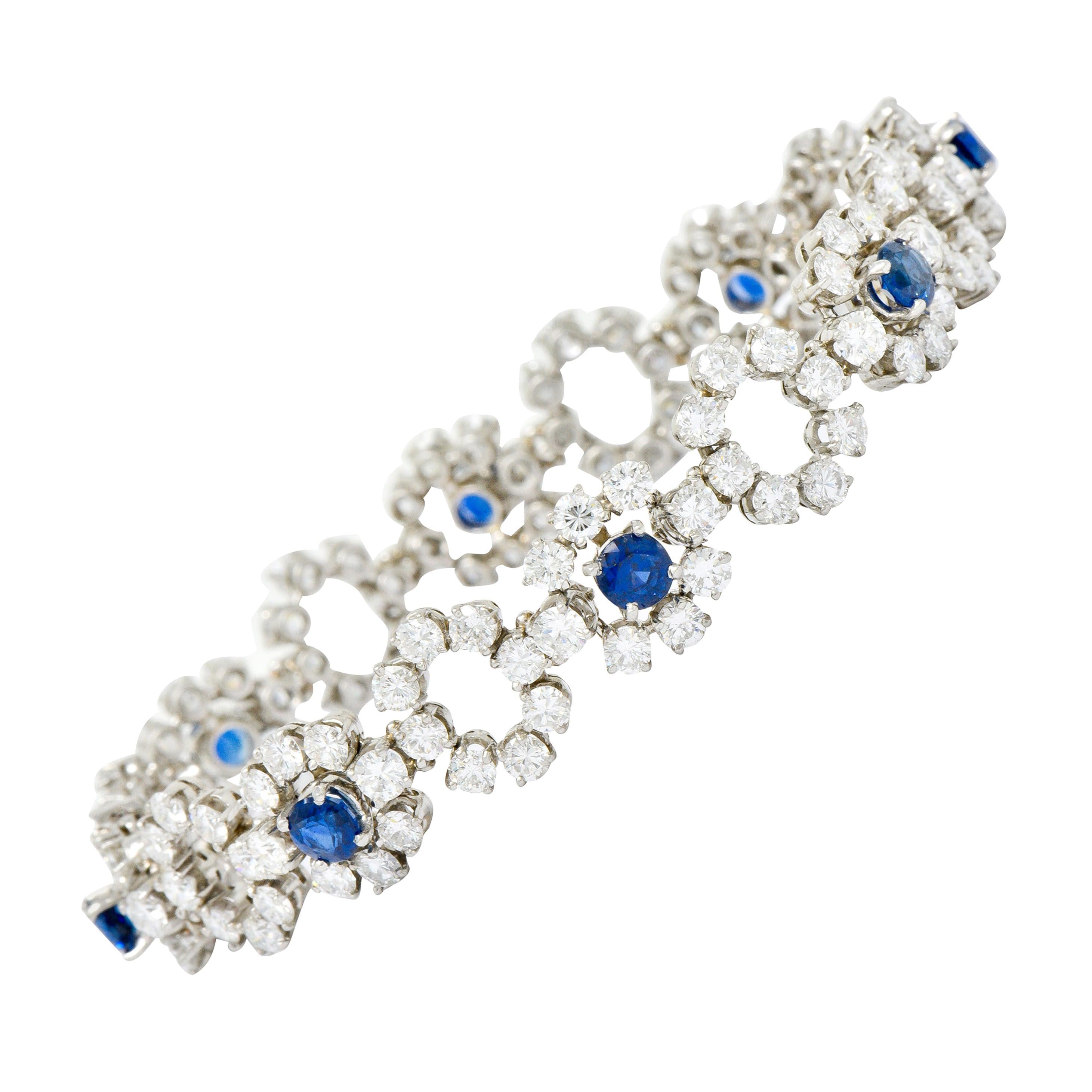 Tiffany & Co. 14.16 Carat Diamond Sapphire Platinum Cluster Link Bracelet