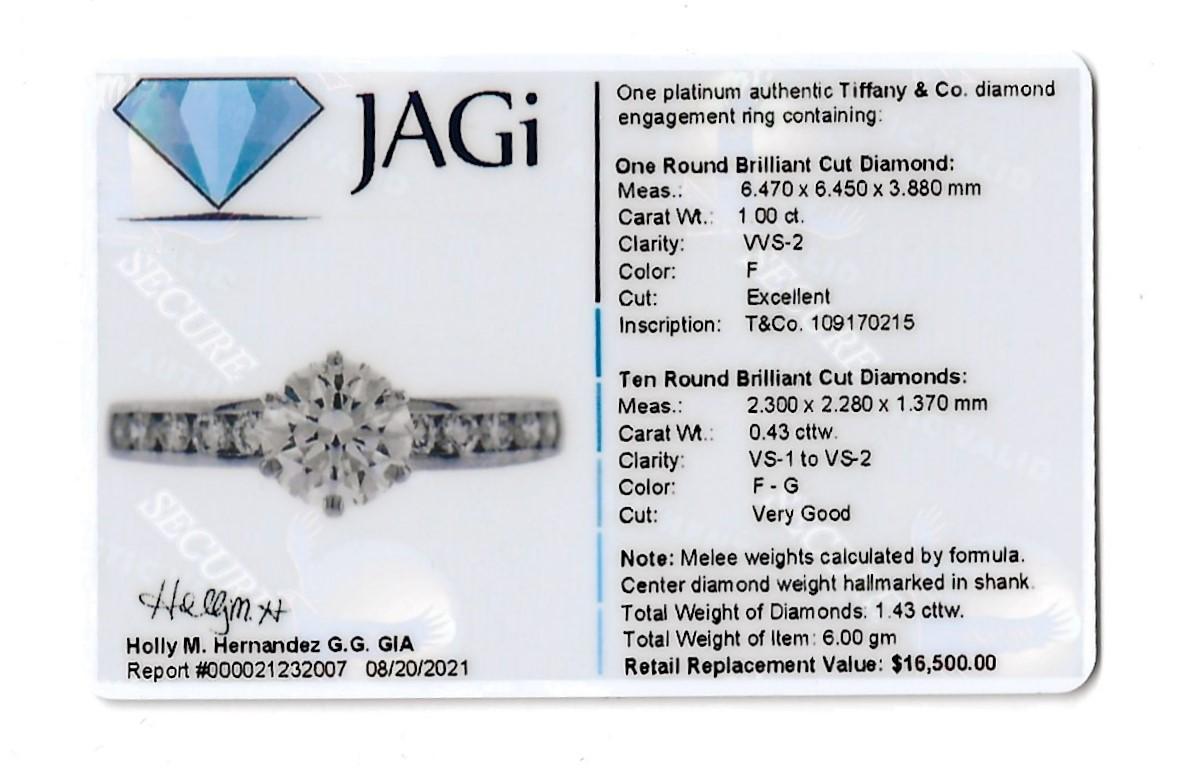 Tiffany & Co. 1.43 Carat Total Round Diamond Platinum Engagement Ring F / VVS2 6