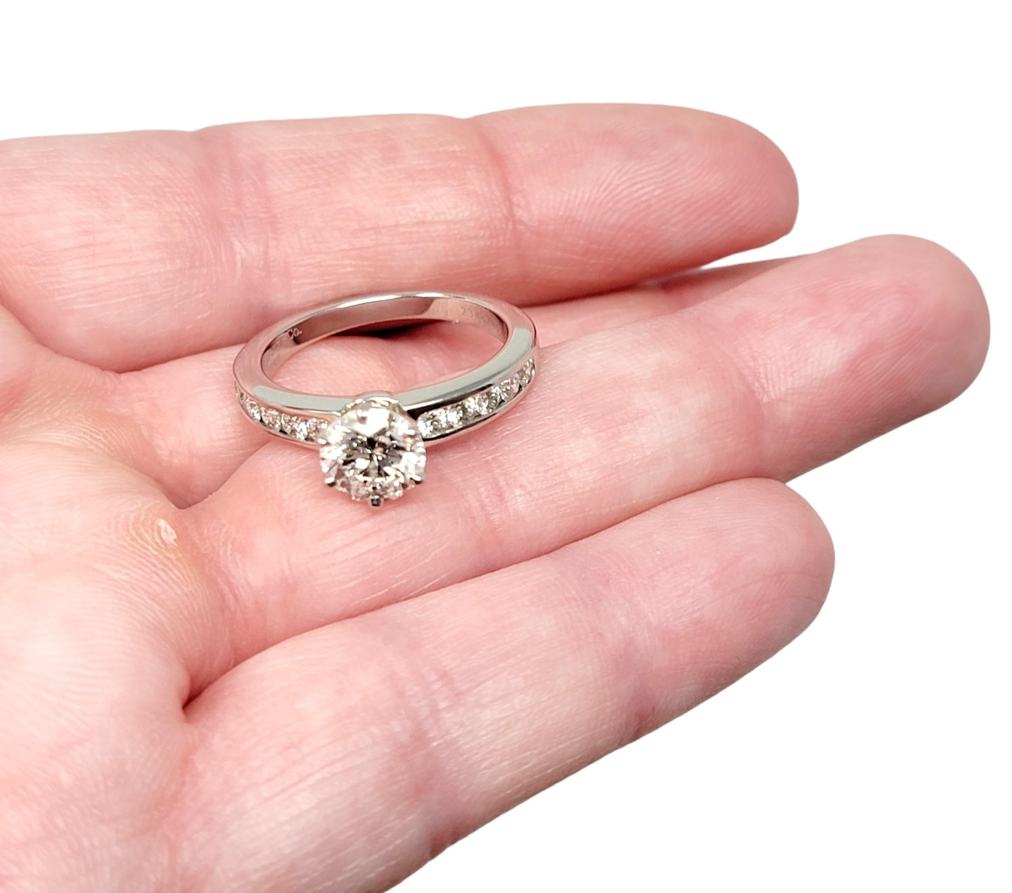 Contemporary Tiffany & Co. 1.43 Carat Total Round Diamond Platinum Engagement Ring F / VVS2